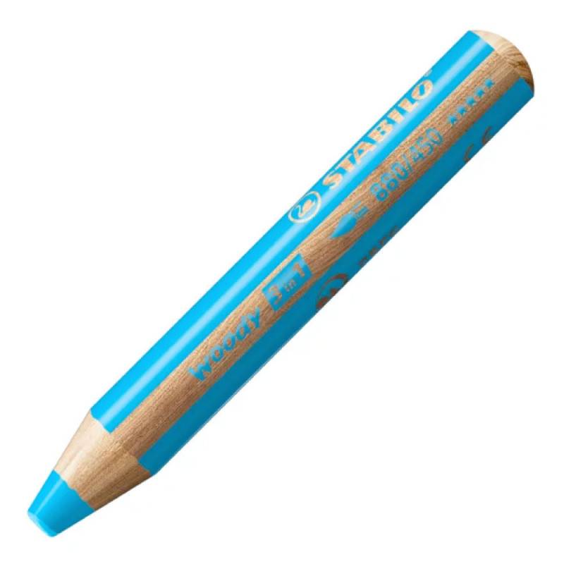 STABILO Buntstift, Wasserfarbe & Wachsmalkreide woody 3 in 1 Einzelstift cyanblau