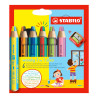 STABILO Buntstifte/Wachsmalstifte woody 3 in 1 duo 6er Set + Spitzer